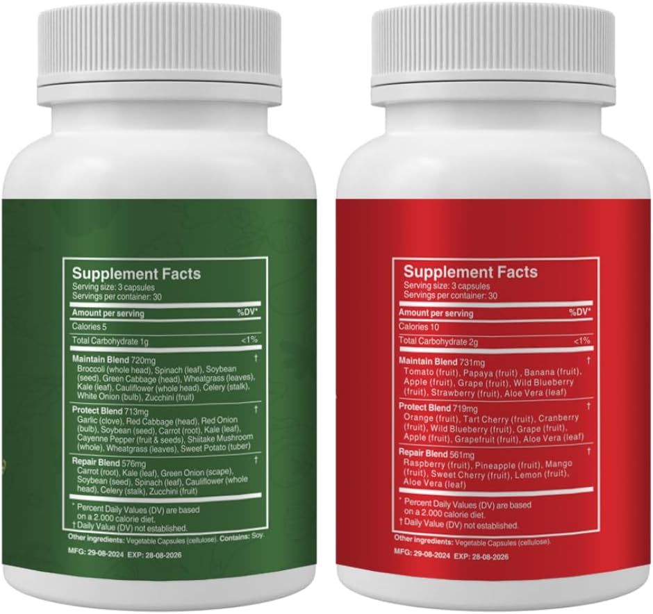 Set of 2 Pacifixsllc 100% Natural Fruit and Vegi Capsules for Natural Energy Boost, 180 Count (90 Fruit, 90 Veggies)