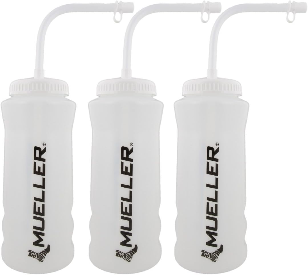 Set of 3 Mueller Quart Bottles with Straws, Natural Color and Black Letters