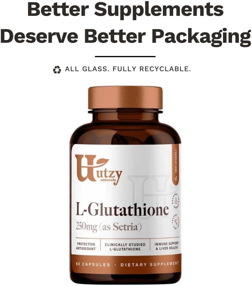 Setria® L-Glutathione Capsules for Immune Health & Antioxidant Support, 250mg Reduced Form Glutathione, High Absorption - Made in USA - 60 Caps