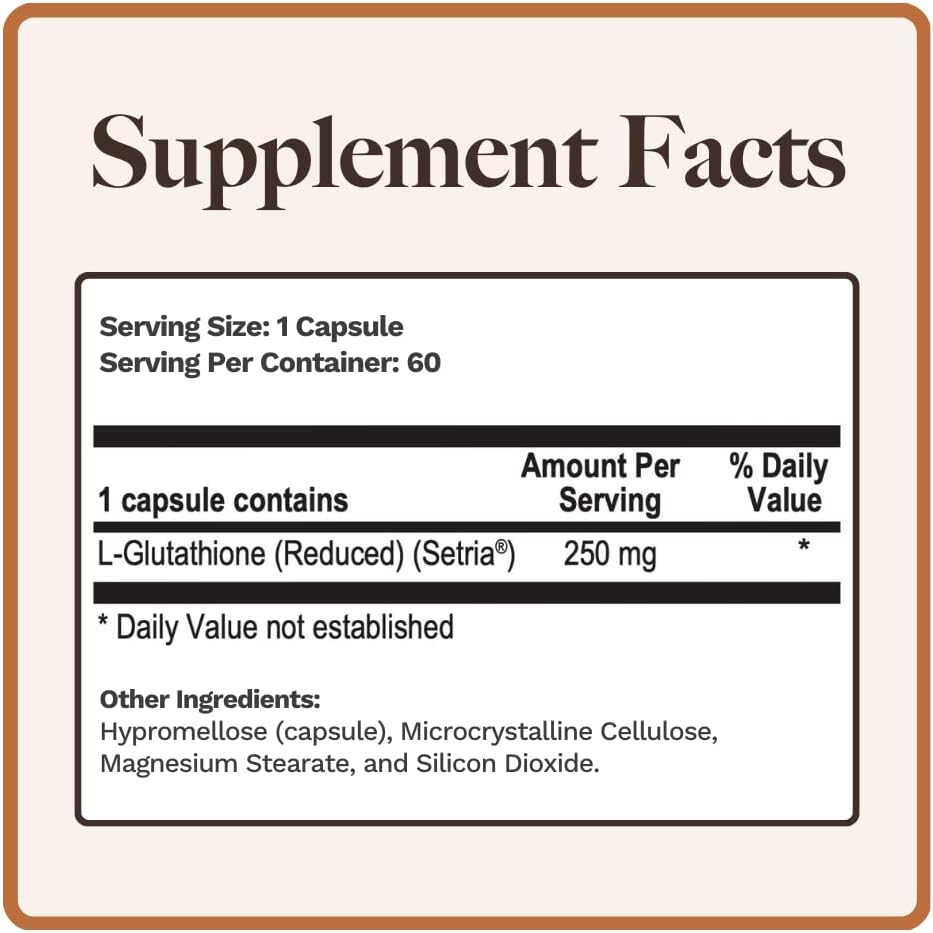 Setria® L-Glutathione Capsules for Immune Health & Antioxidant Support, 250mg Reduced Form Glutathione, High Absorption - Made in USA - 60 Caps