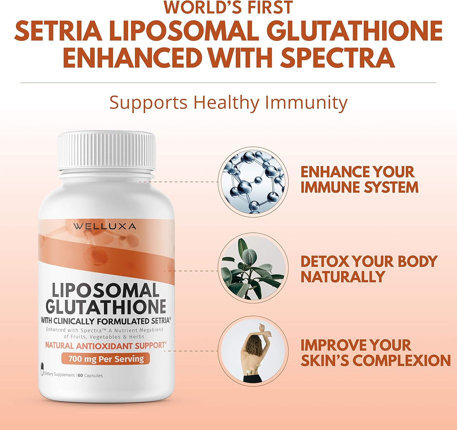 Setria® Liposomal Glutathione Supplement 700 mg - Pure Active Form with Enhanced Absorption for Antioxidant, Detox, Cardiovascular, and Immune Health Support - Non GMO - 60 ct