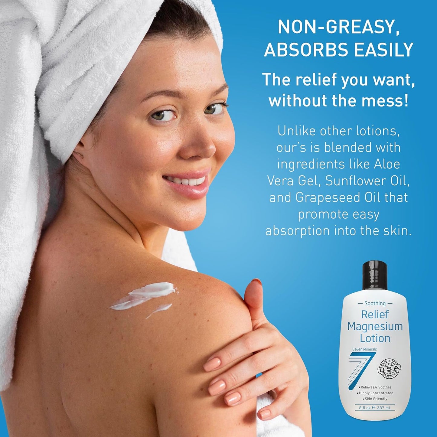 Seven Minerals Pure Magnesium Oil and Relief Lotion for Soothing Aches and Pains