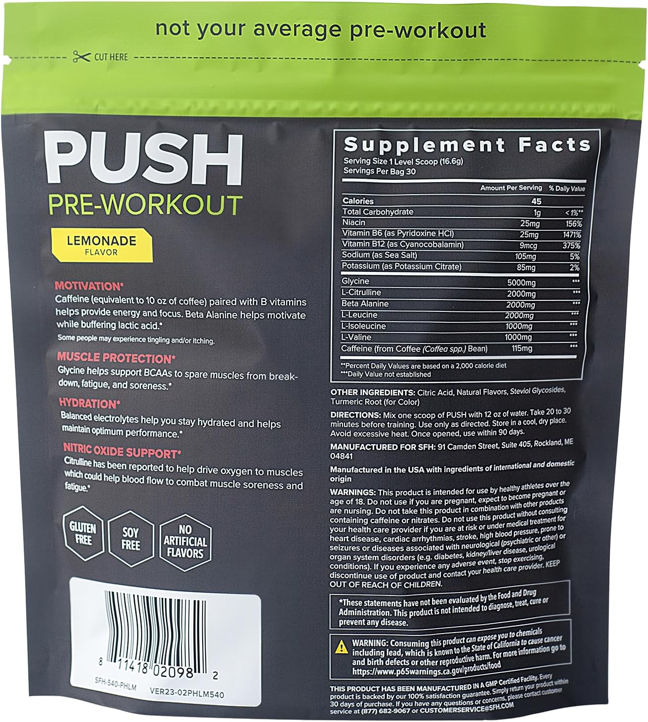 SFH Lemonade BCAA Pre-Workout Powder with Electrolytes for Muscle Repair - Non-Dairy, No Artificial Ingredients - 1 Bag