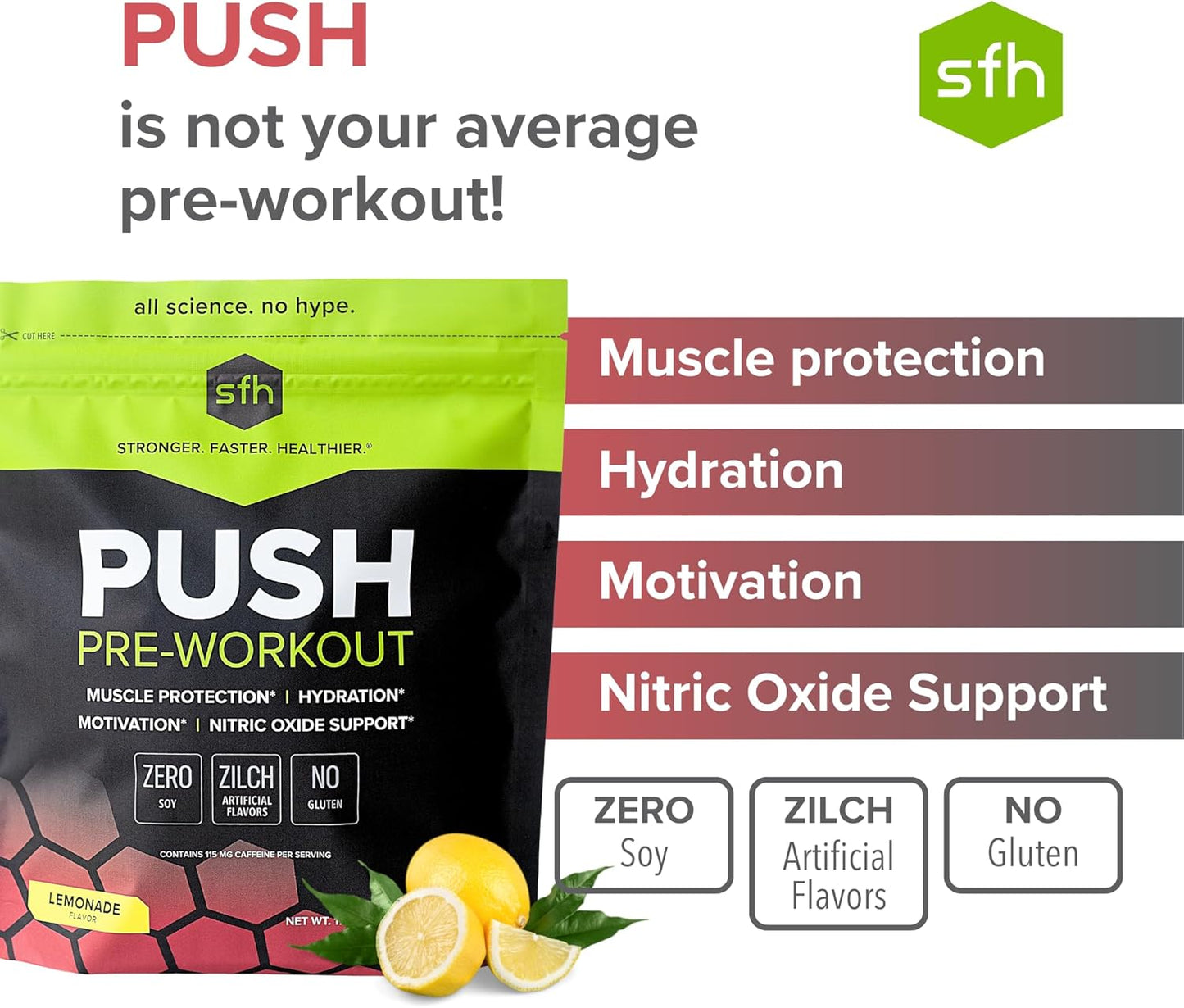 SFH Lemonade BCAA Pre-Workout Powder with Electrolytes for Muscle Repair - Non-Dairy, No Artificial Ingredients - 1 Bag