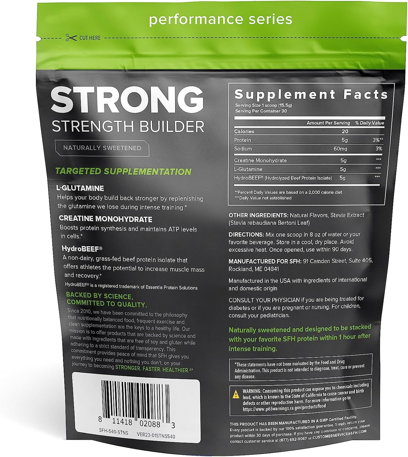 SFH Strong Muscle Builder: Creatine, Glutamine, & Beef Protein for Lean Muscle Growth | Keto-Friendly Workout Supplements (1.19lb)