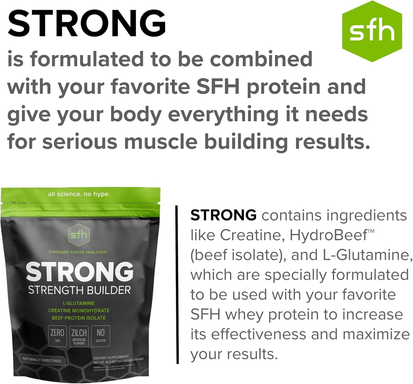 SFH Strong Muscle Builder: Creatine, Glutamine, & Beef Protein for Lean Muscle Growth | Keto-Friendly Workout Supplements (1.19lb)
