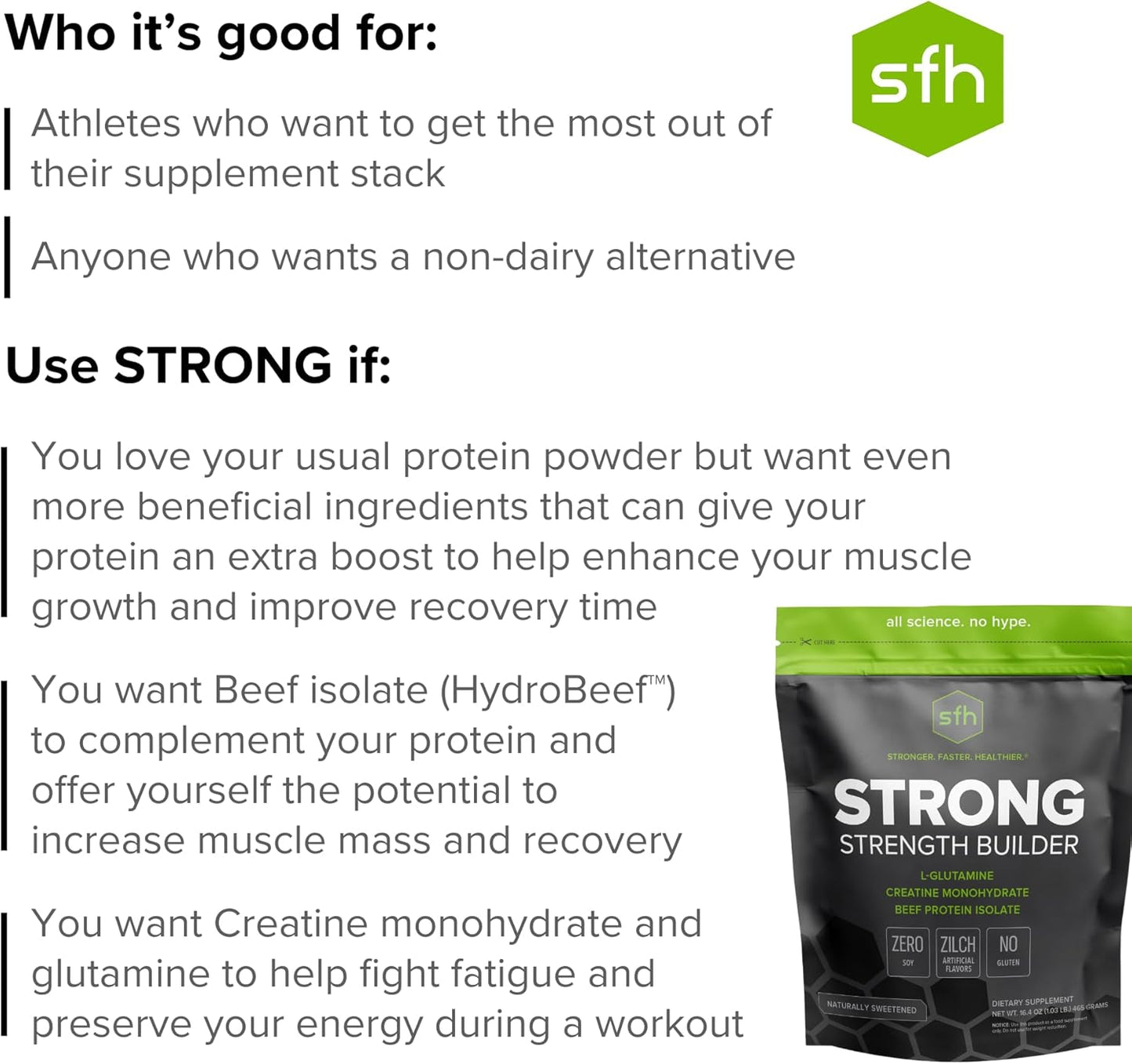 SFH Strong Muscle Builder: Creatine, Glutamine, & Beef Protein for Lean Muscle Growth | Keto-Friendly Workout Supplements (1.19lb)