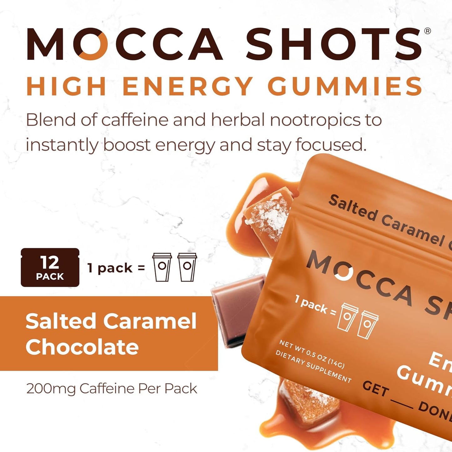 SGC Seattle Gummy Company Salted Caramel Mocca Energy Gummies - 6 Pack, 200mg Caffeine, Nootropic, Vegan, Plant-Based, Gluten Free
