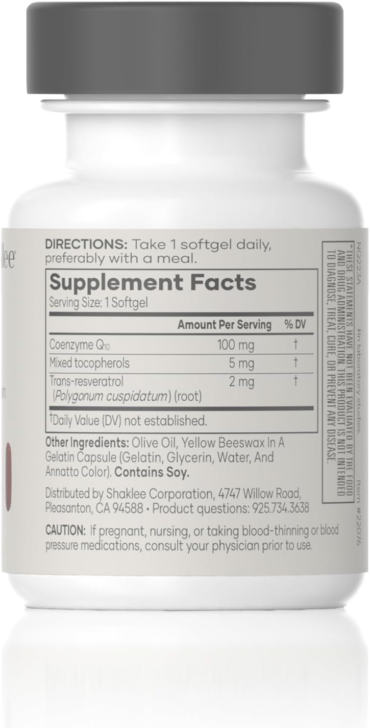 Shaklee CoQHeart® Softgels with Q-Trol® for Heart Health - CoQ10 and Resveratrol Blend - Boosts Energy and Supports Blood Vessels - 30 Count