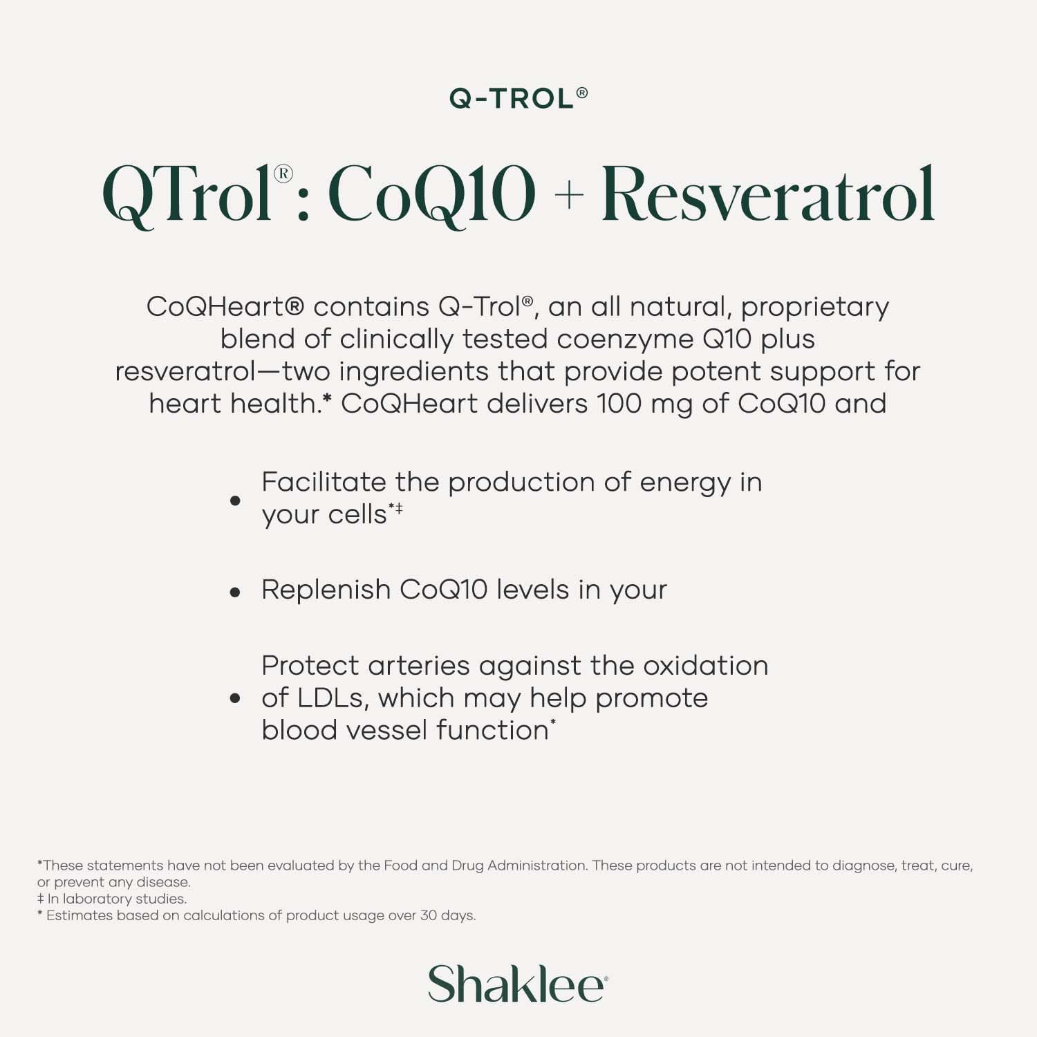 Shaklee CoQHeart® Softgels with Q-Trol® for Heart Health - CoQ10 and Resveratrol Blend - Boosts Energy and Supports Blood Vessels - 30 Count