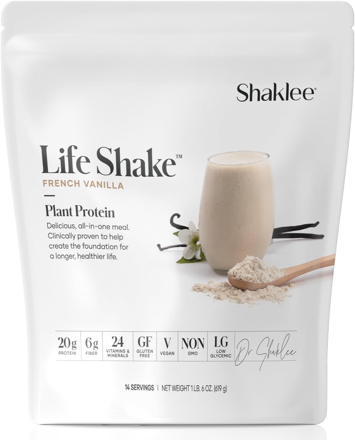 Shaklee Life Shake Plant Protein French Vanilla - Complete Meal Replacement with 20g Protein, 6g Fiber, 24 Vitamins & Minerals - Non-GMO - 14 Servings - Supports Satiety & Healthy Weight