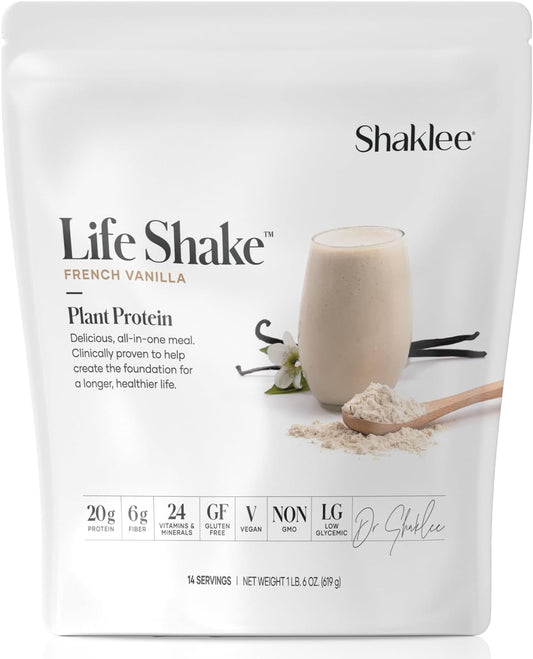 Shaklee Life Shake Plant Protein French Vanilla - Complete Meal Replacement with 20g Protein, 6g Fiber, 24 Vitamins & Minerals - Non-GMO - 14 Servings - Supports Satiety & Healthy Weight