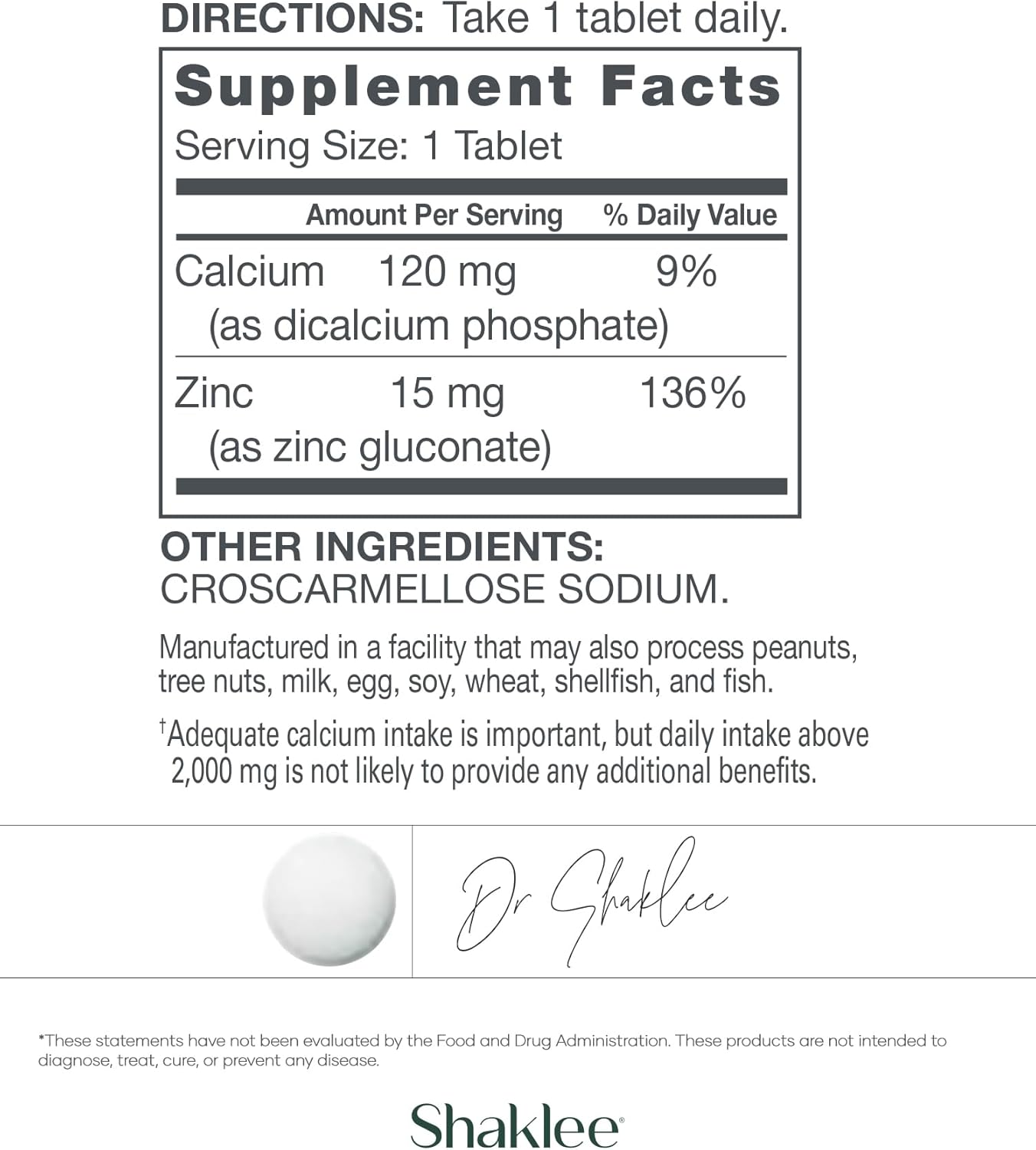 Shaklee Zinc Complex 120 Tablets - Enhances Enzyme Activity and Protein Synthesis