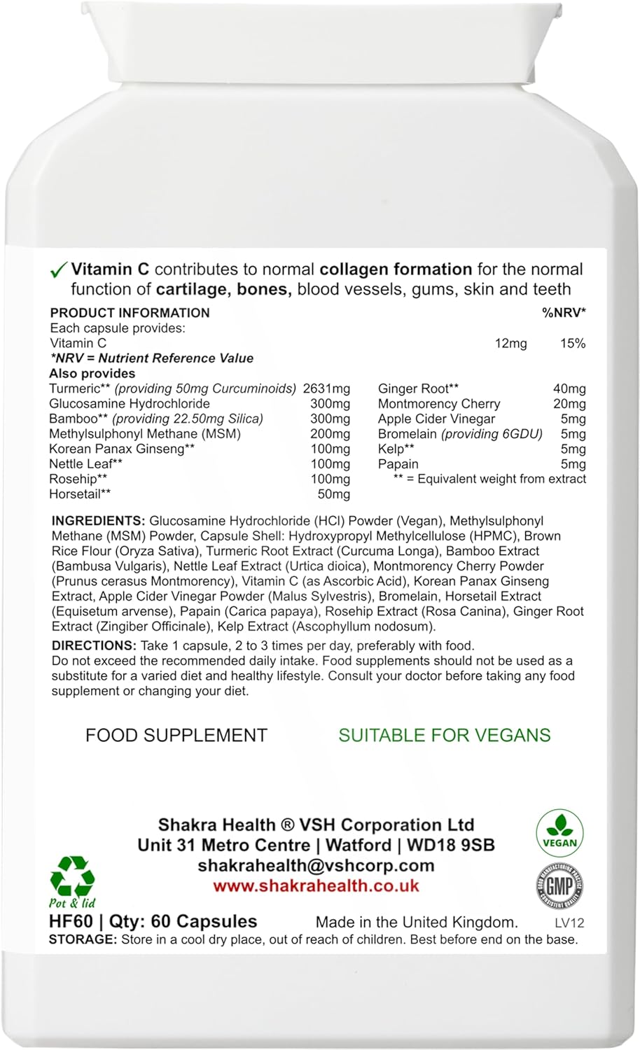 Shakra Health Joint & Connective Tissue Collagen Formula - 60 Capsules for Skin, Hair, and Nails