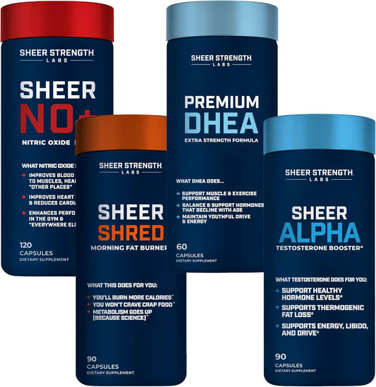 Sheer Strength Labs Sheer Ultimate Stack - DHEA 100mg Supplement + Nitric Oxide + Sheer Shred & Alpha for Men