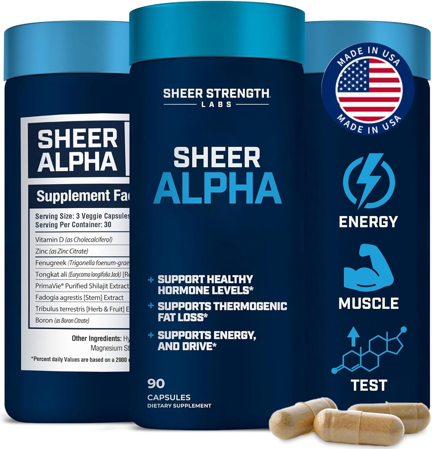 Sheer Strength Labs Sheer Ultimate Stack - DHEA 100mg Supplement + Nitric Oxide + Sheer Shred & Alpha for Men