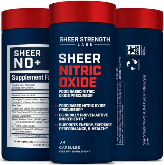 Sheer Strength Nitric Oxide Supplement for Men - Supports Vascularity, Energy, Muscle Growth, and Pumps - 7 Day Supply