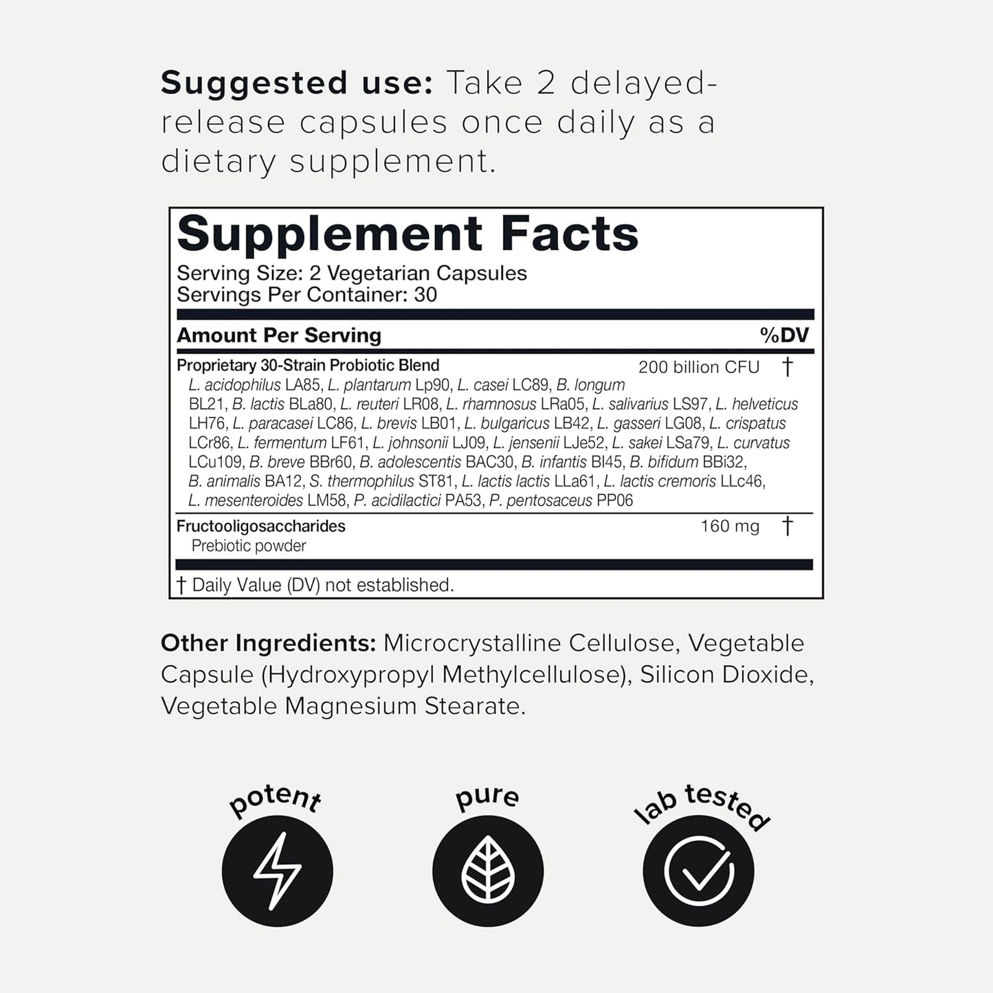 Shelf-Stable Probiotic Supplement with 30 Third-Party Tested Strains - 200 Billion CFU Formula with Prebiotic Blend - Extended Release Capsules