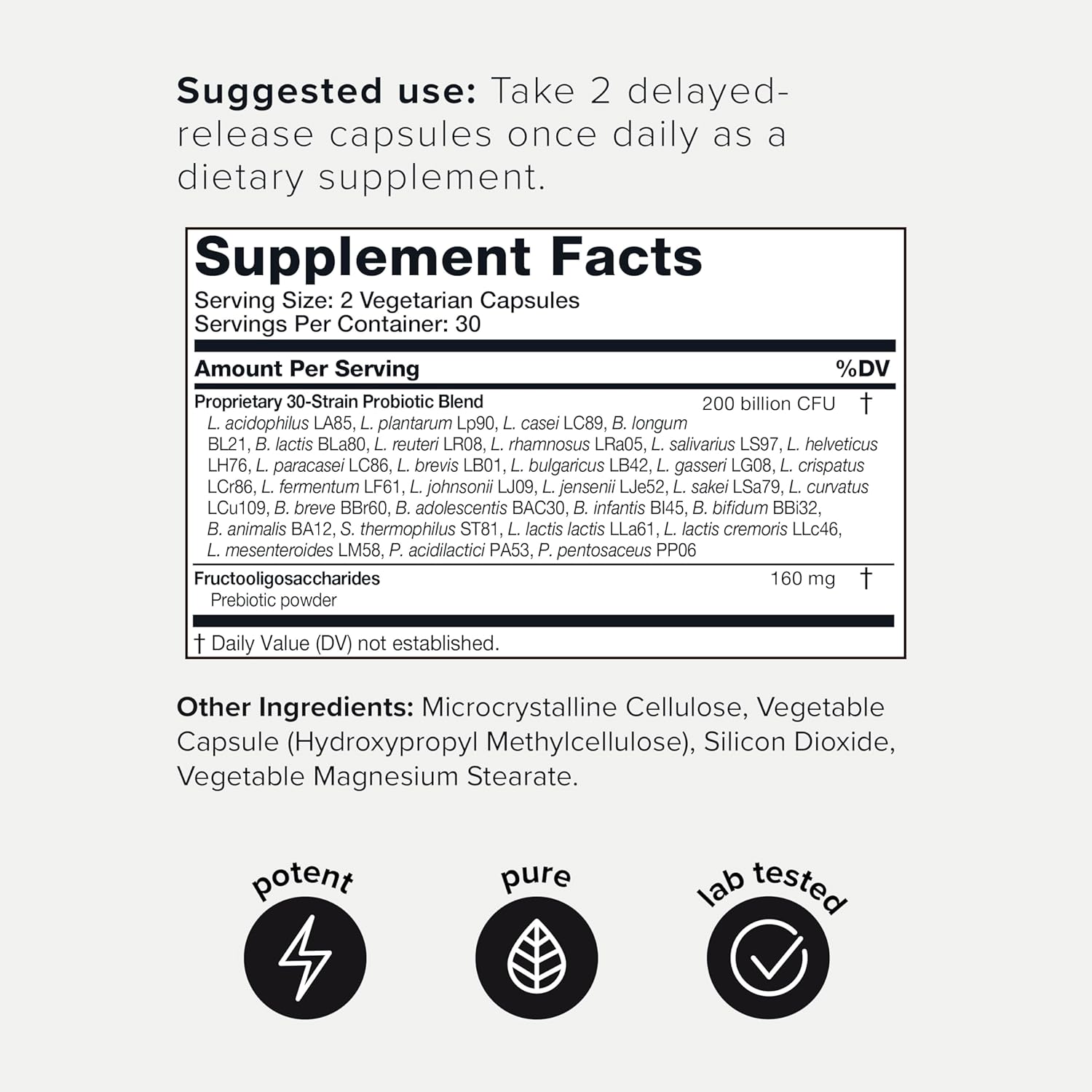 Shelf-Stable Probiotic Supplement with 30 Third-Party Tested Strains - 200 Billion CFU Formula with Prebiotic Blend - Extended Release Capsules