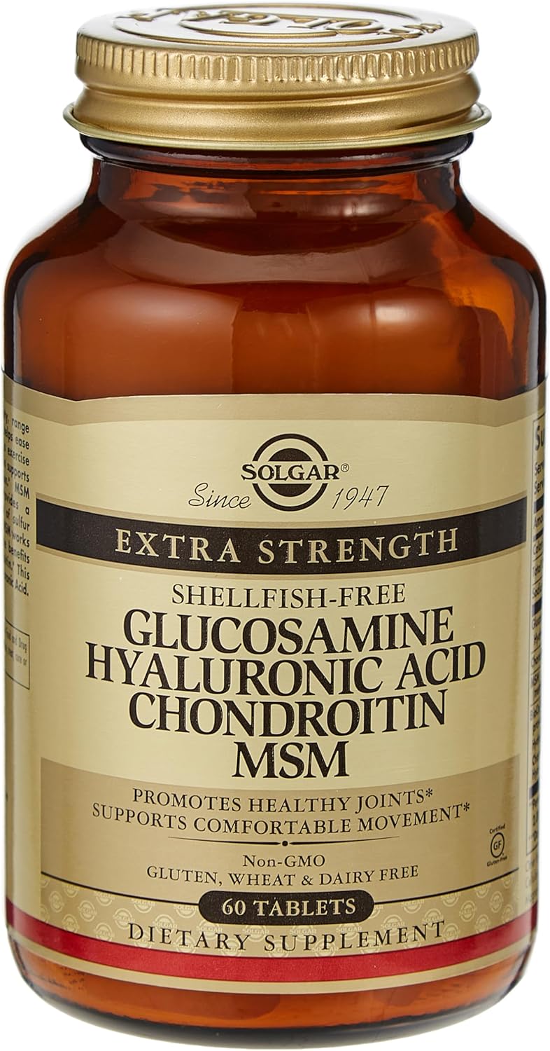 Shellfish-Free Joint Support: Solgar Glucosamine Hyaluronic Acid Chondroitin MSM Tablets - Non-GMO, Gluten Free, Dairy Free - 60 Tablets