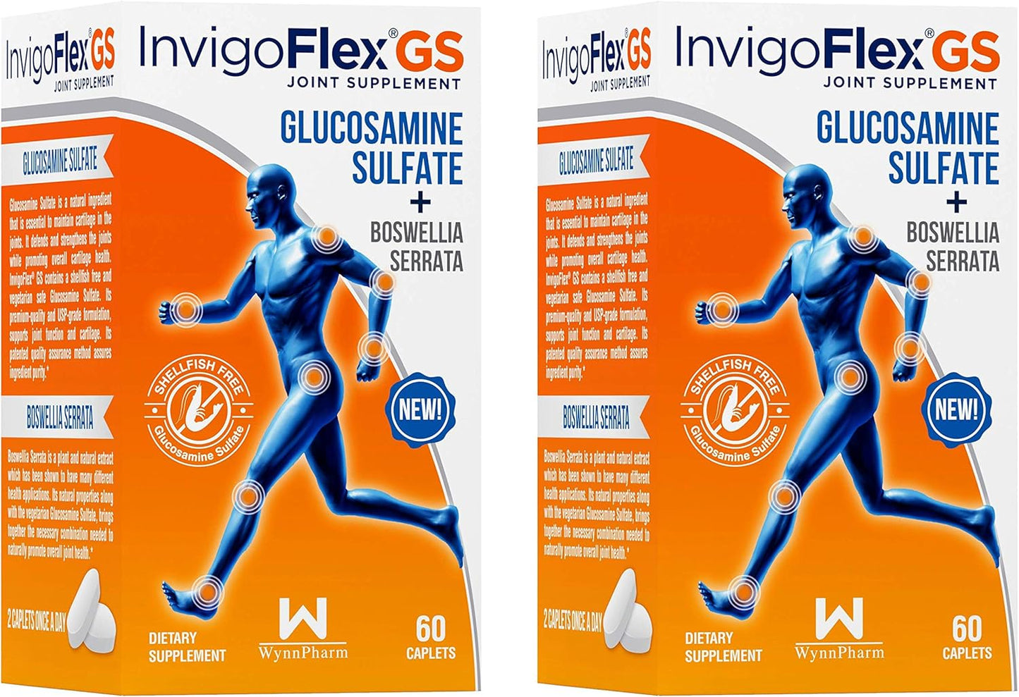 Shellfish-Free Vegetarian Glucosamine Sulfate with Boswellia Serrata - Non GMO Joint Supplement - Gluten-Free - 2 Pack