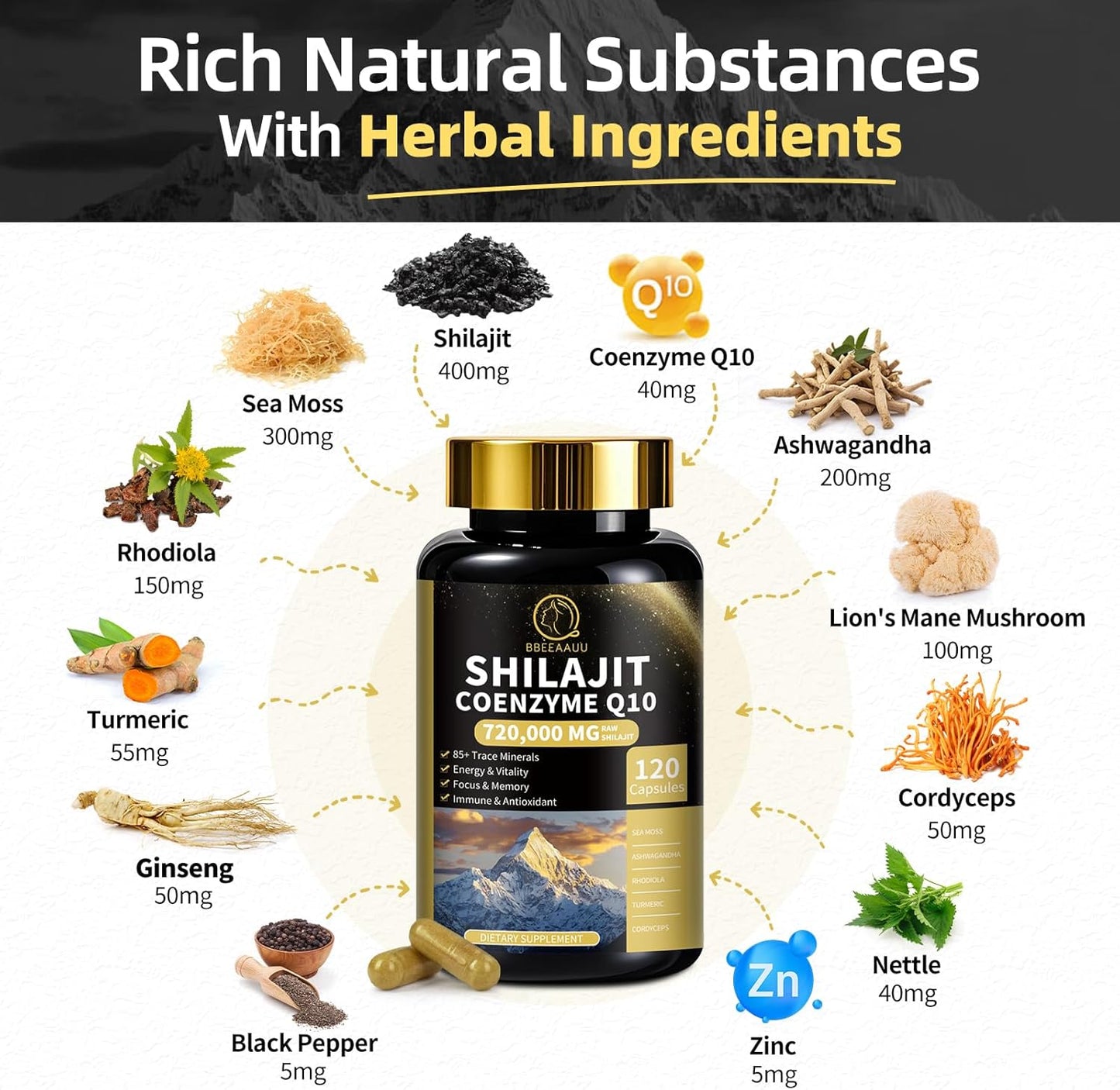 Shilajit Capsules with Ashwagandha & Sea Moss Bundle - BBEEAAUU
