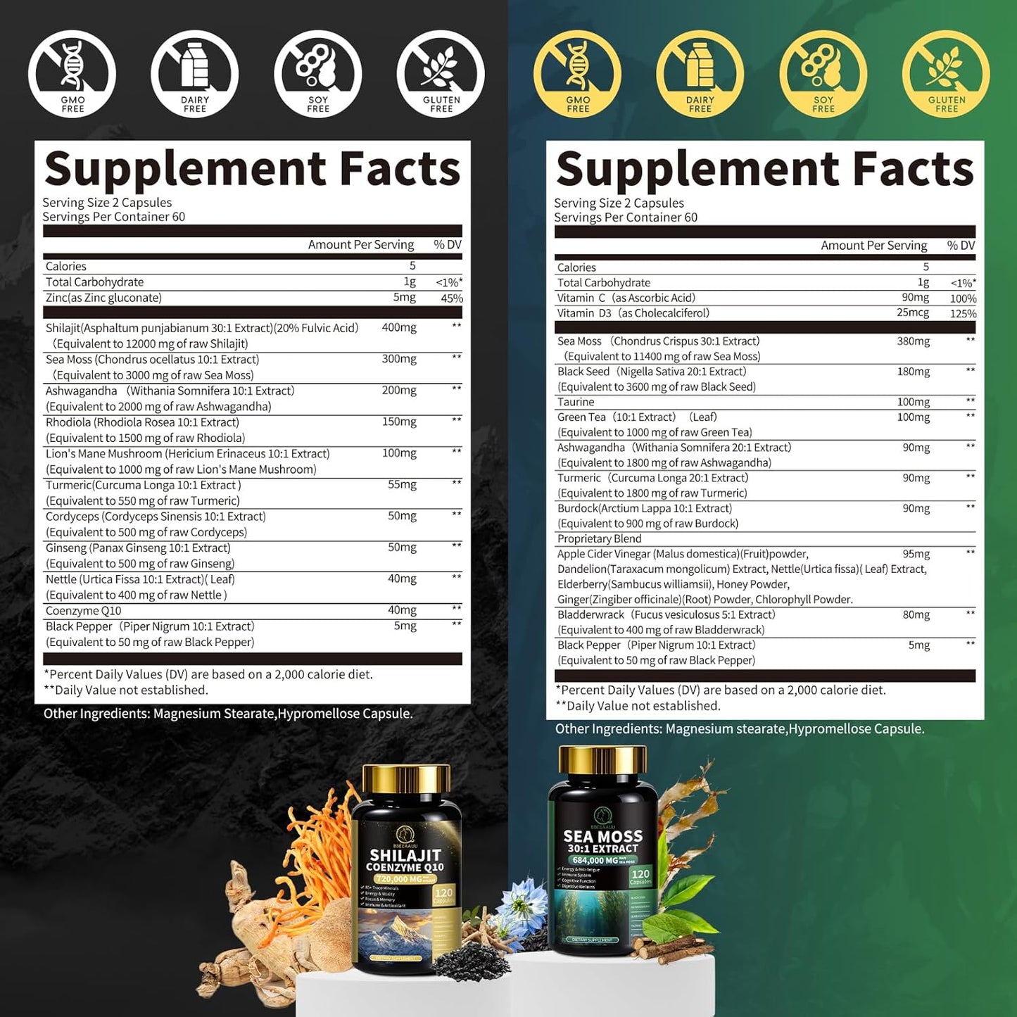 Shilajit Capsules with Ashwagandha & Sea Moss Bundle - BBEEAAUU
