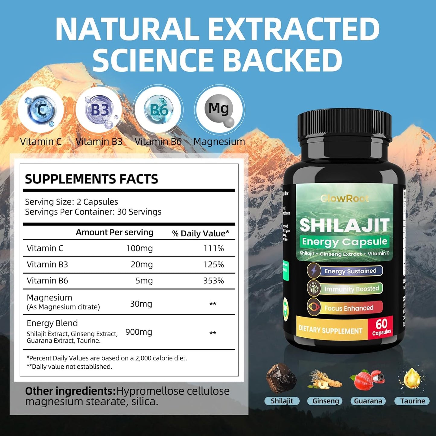 Shilajit Capsules with Fulvic Acid & Minerals for Energy Boost and Immune Health