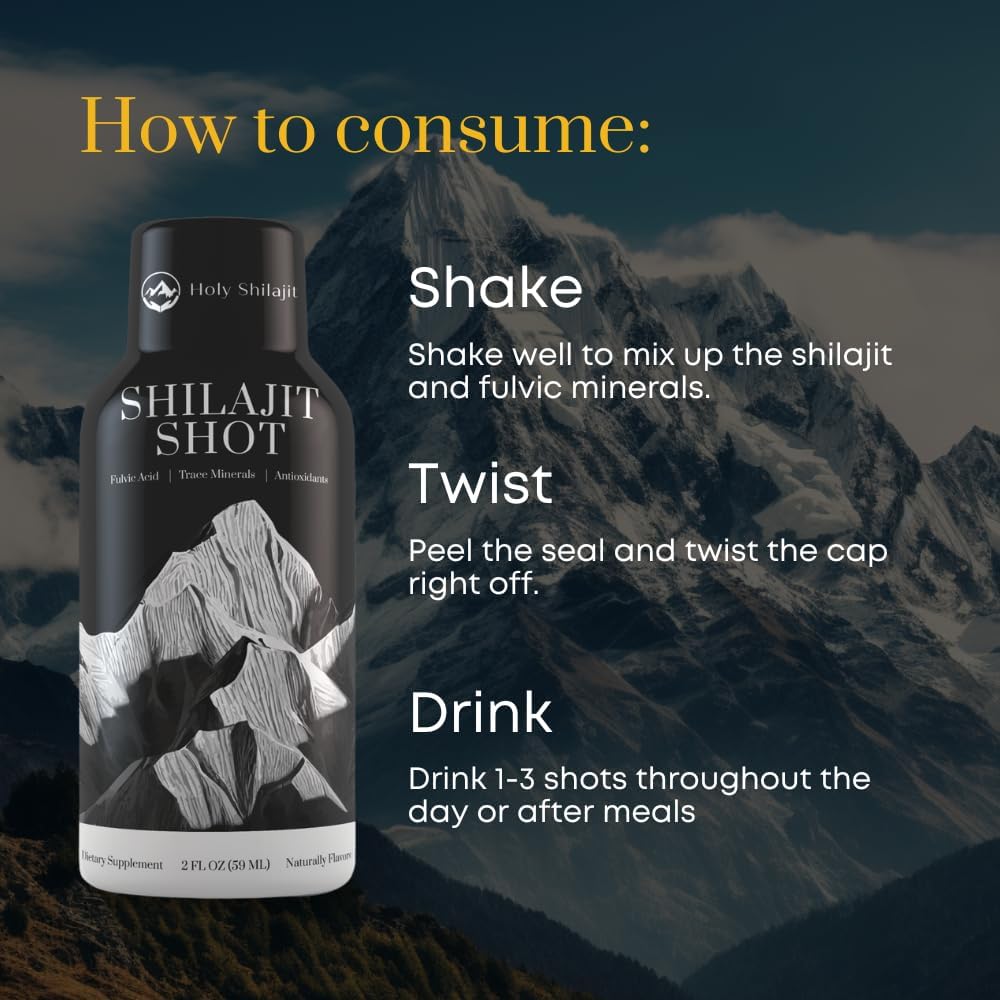 Shilajit Energy Shots with 400mg Pure Shilajit & 3,000mg Fulvic Minerals for Enhanced Focus and Immune Support - Men & Women - Drinkable Formula