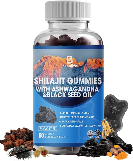 Shilajit Gummies with 85+ Trace Minerals, Fulvic Acid, Phytonutrients, Vitamins, Ashwagandha, Chaga Mushroom, and Turmeric for Energy Boost and Immune Support