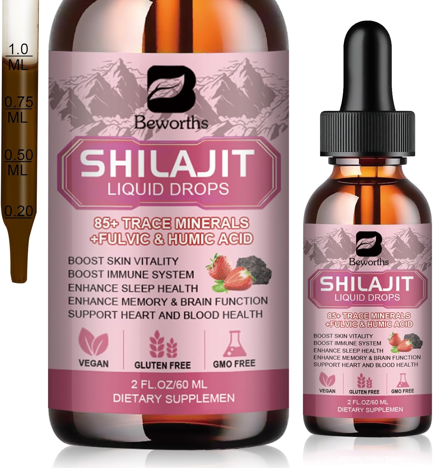 Shilajit Resin Liquid Drops with Ashwagandha for Men and Women by B BEWORTHS