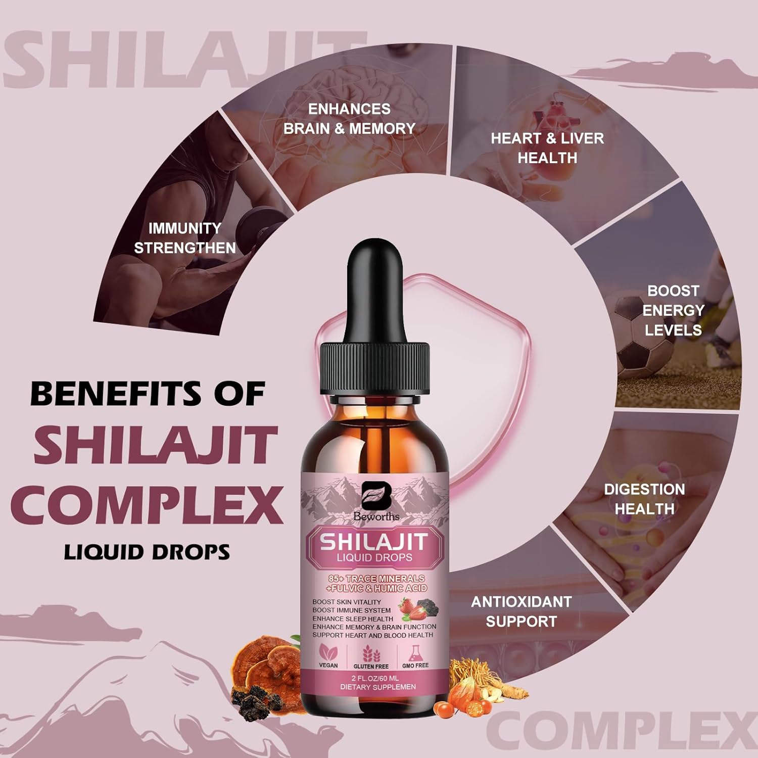 Shilajit Resin Liquid Drops with Ashwagandha for Men and Women by B BEWORTHS