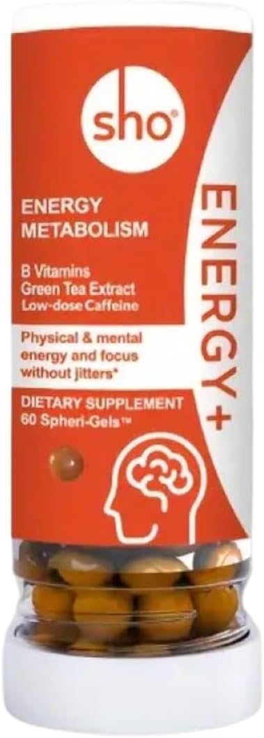 SHO Energy+ Vegan Matcha Extract and Vitamin B Complex Energy Supplements - 60 Pills, Natural Booster for Men & Women, No Crash & Jitters - Refill Bottle
