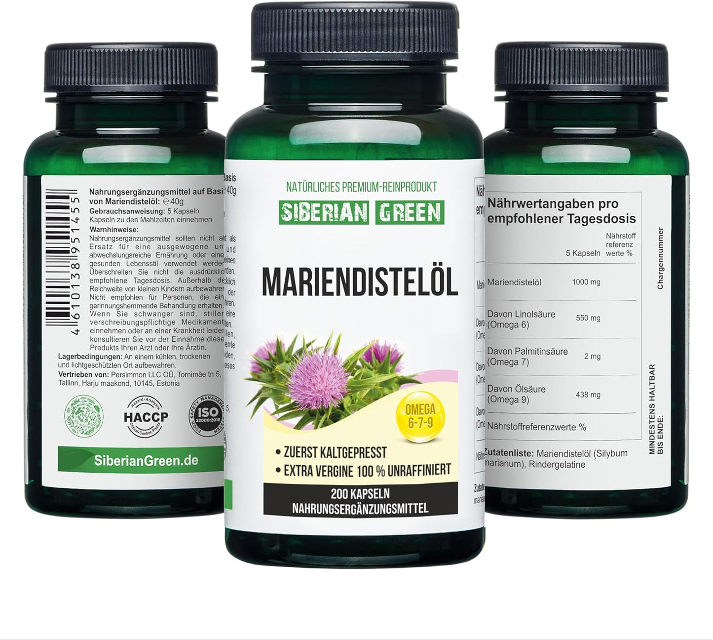 Siberian Altai Cold Pressed Green Milk Thistle Oil Capsules - 200 Softgels, Unrefined & Wild Harvested