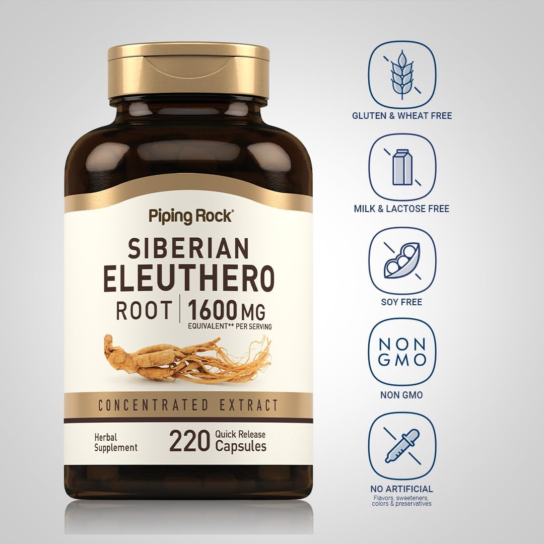 Siberian Eleuthero Root Capsules 1600mg | 220 Count | Herbal Extract Supplement | Non-GMO, Gluten Free