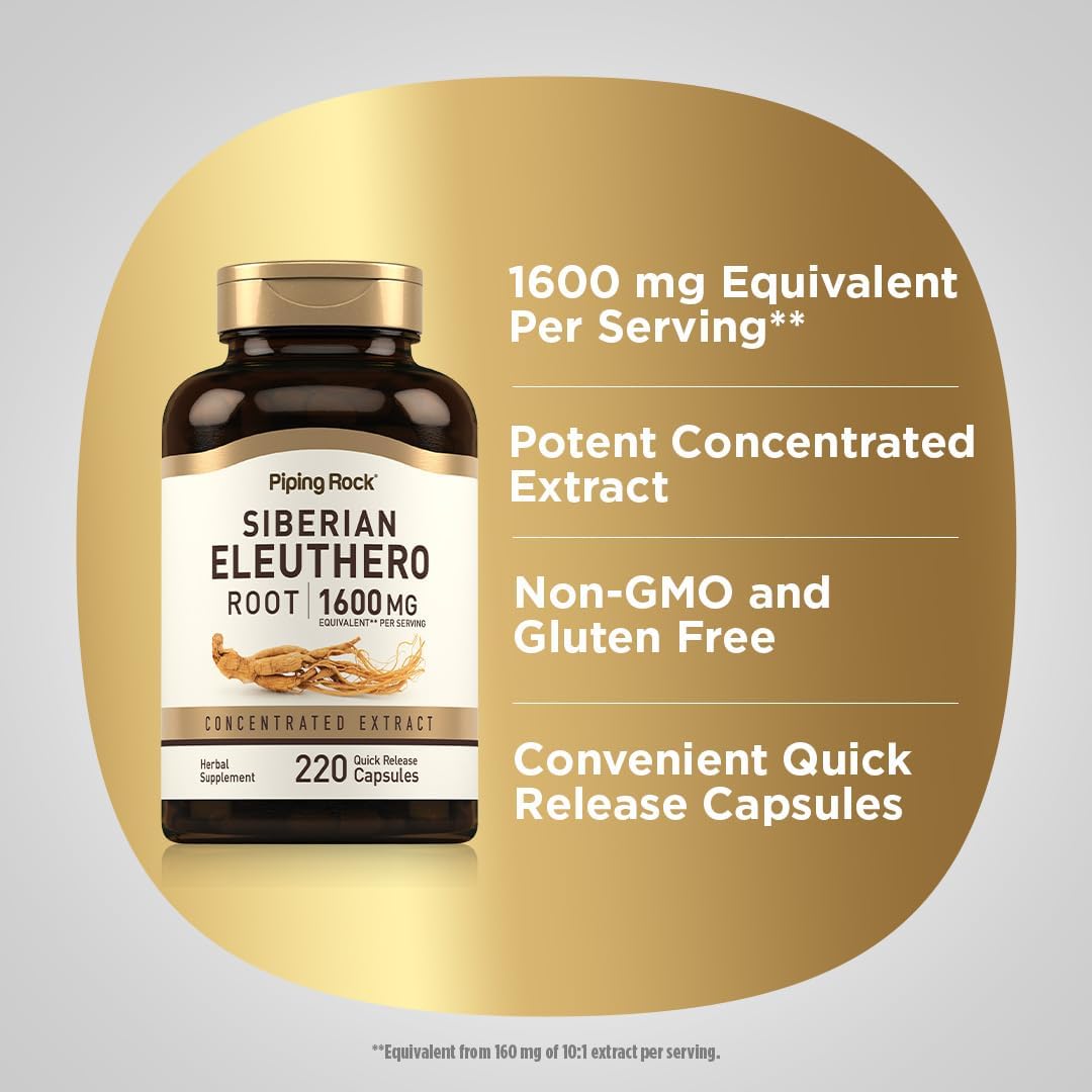 Siberian Eleuthero Root Capsules 1600mg | 220 Count | Herbal Extract Supplement | Non-GMO, Gluten Free
