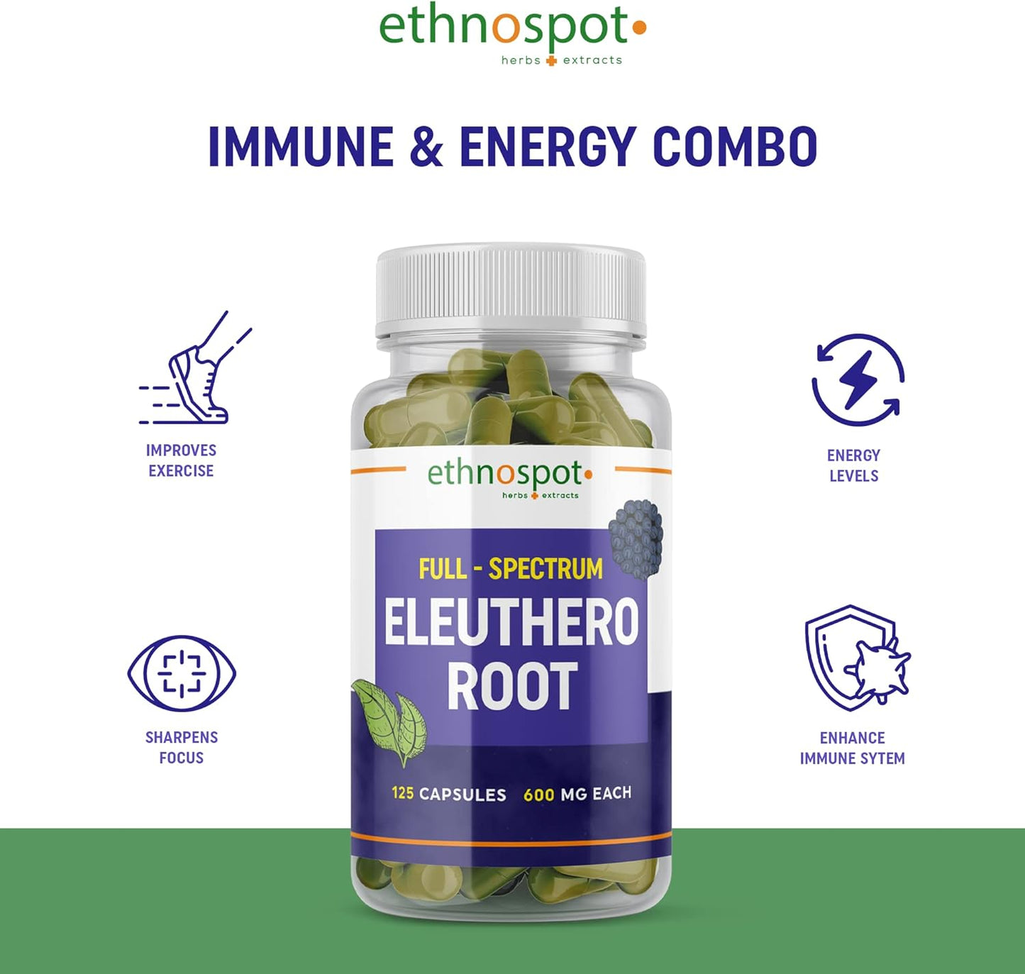 Siberian Ginseng Capsules - Boost Physical Stamina & Mental Alertness - Immune Support - Enhanced Eleutheroside Profile - 125 Vegan Capsules
