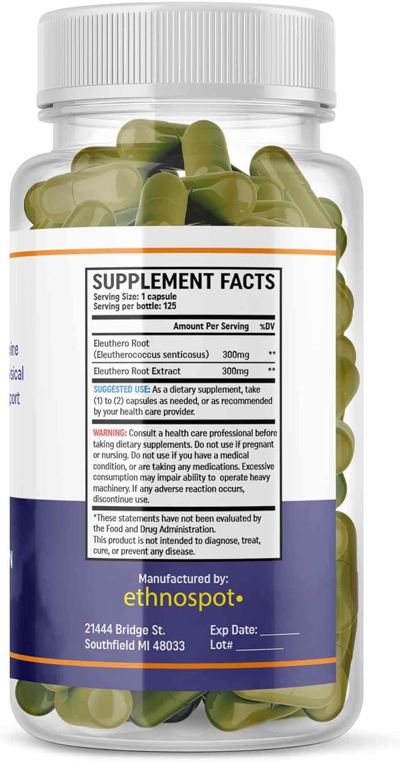 Siberian Ginseng Capsules - Boost Physical Stamina & Mental Alertness - Immune Support - Enhanced Eleutheroside Profile - 125 Vegan Capsules