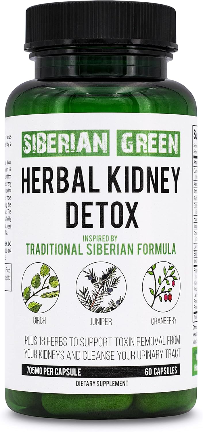 Siberian Green Herbal Kidney Detox Capsules - 60 Count, Cranberry Birch Juniper Blend