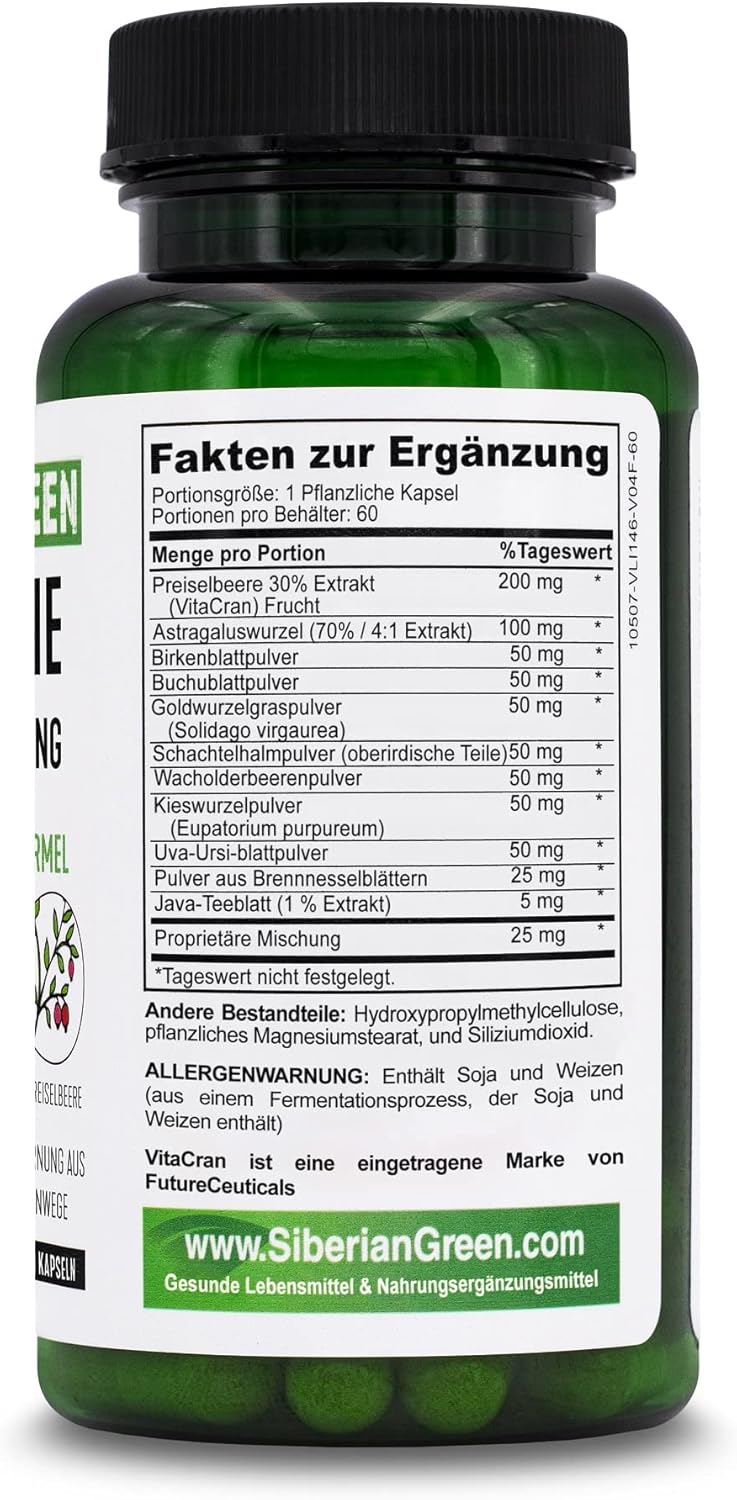 Siberian Green Herbal Kidney Detox Capsules - 60 Count, Cranberry Birch Juniper Blend