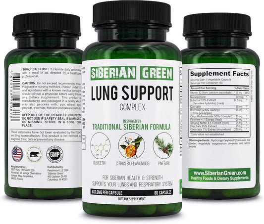 Siberian Green Lung Support Complex Capsules - Traditional Formula with Quercetin & Citrus Bioflavonoids