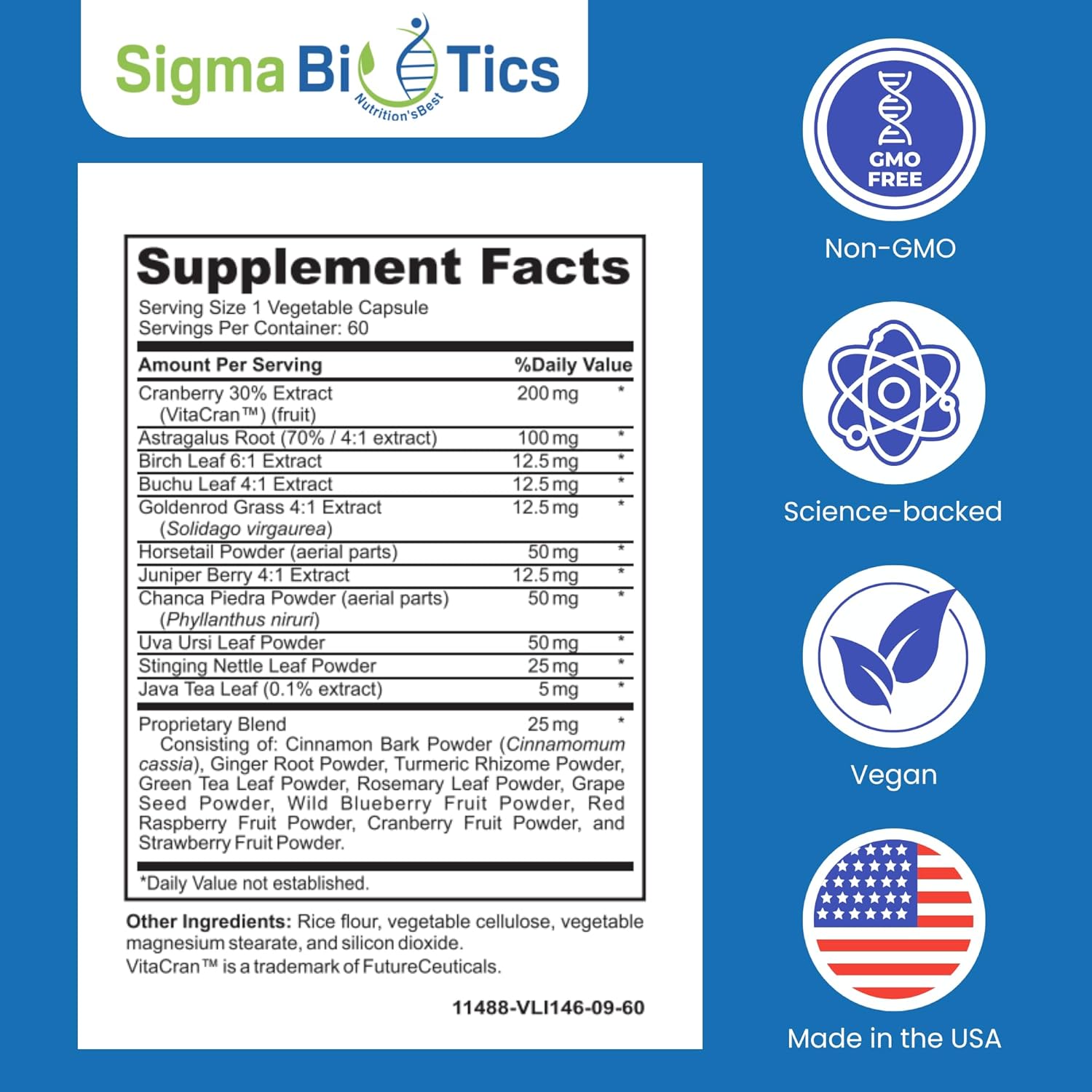 SigmaBiotics Kidney Support Supplement - Herbal Kidney Care for Urinary Health - Vegan Formula with Cranberry, Astragalus, and Juniper Berry - 60 Capsules