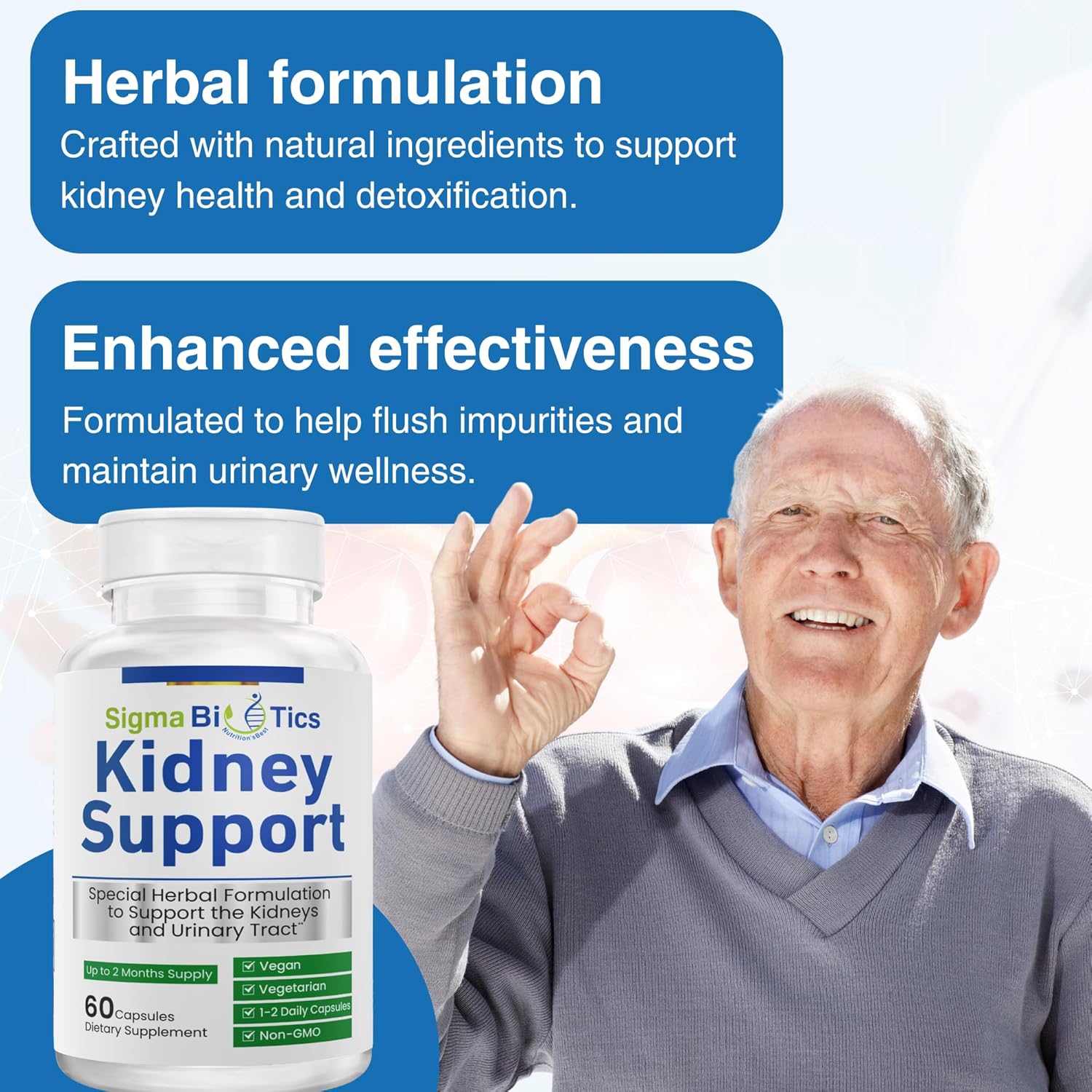 SigmaBiotics Kidney Support Supplement - Herbal Kidney Care for Urinary Health - Vegan Formula with Cranberry, Astragalus, and Juniper Berry - 60 Capsules