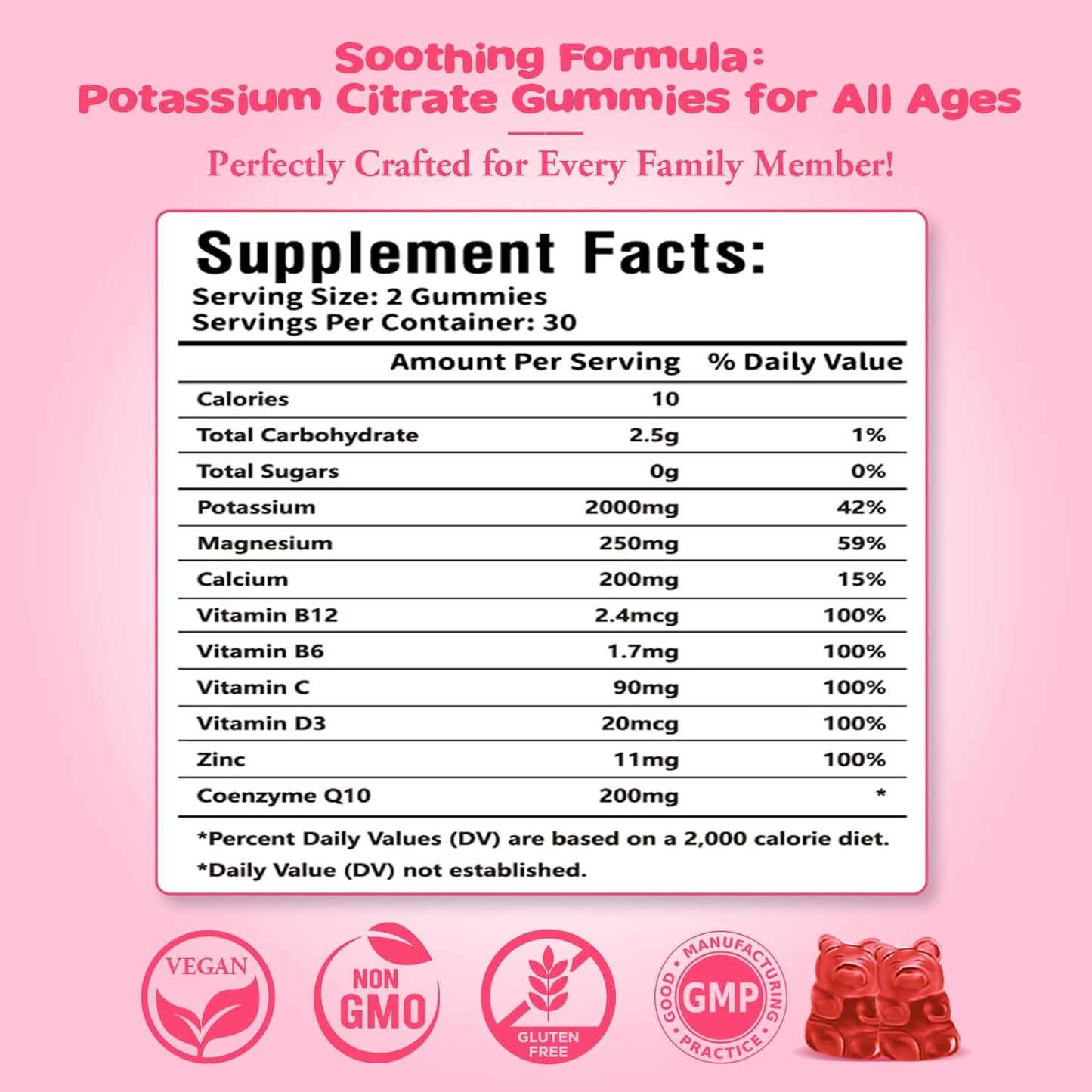 Sijigood Potassium Citrate Gummies - Vegan Raspberry Flavored Supplement for Muscle Health, Leg Cramp Relief, Electrolyte Balance - 60 Count
