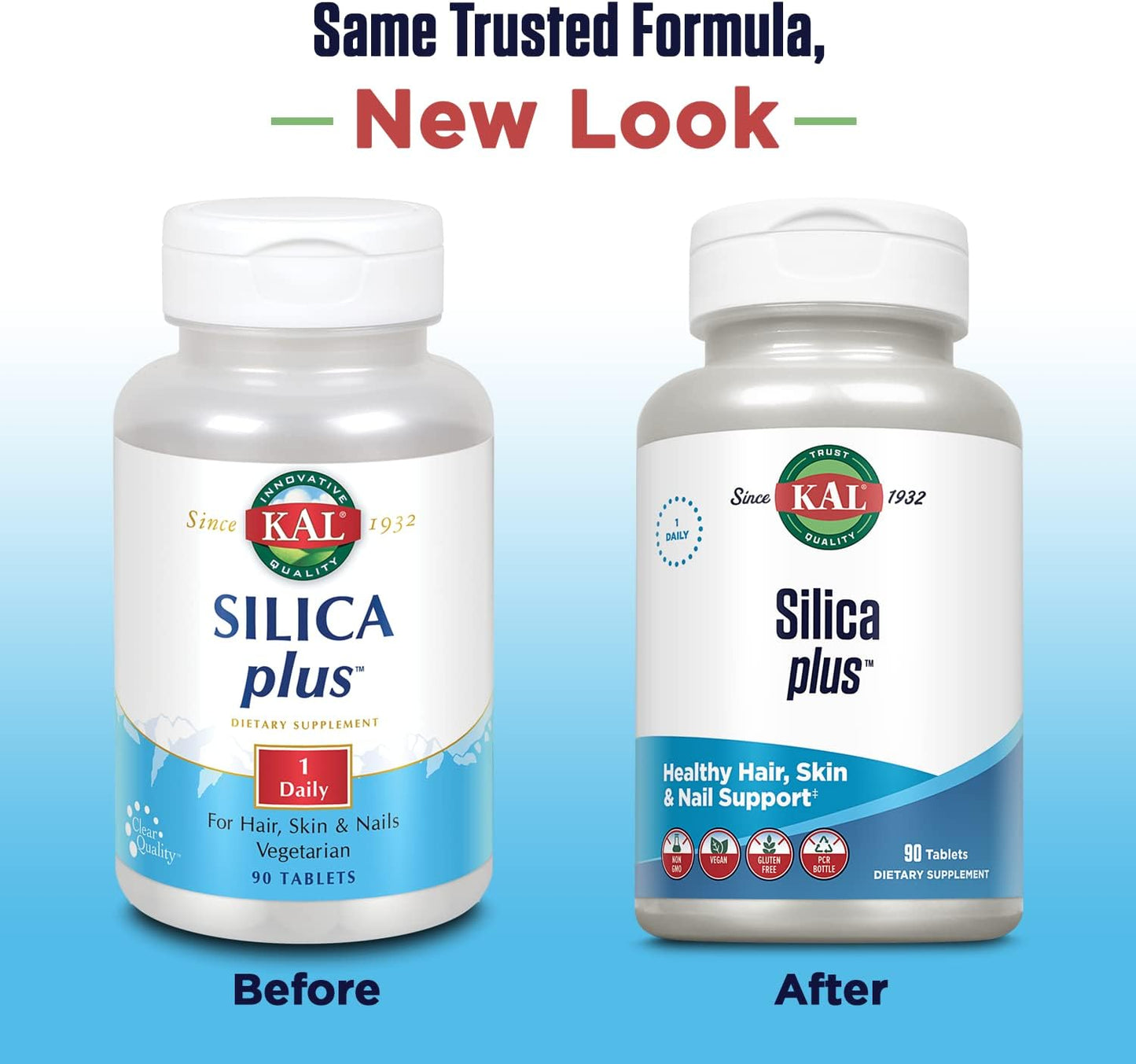 Silica Plus with Horsetail Extract - Vegan Hair, Skin, Nails Support - Gluten Free, Fast Absorption - 90 Tabs