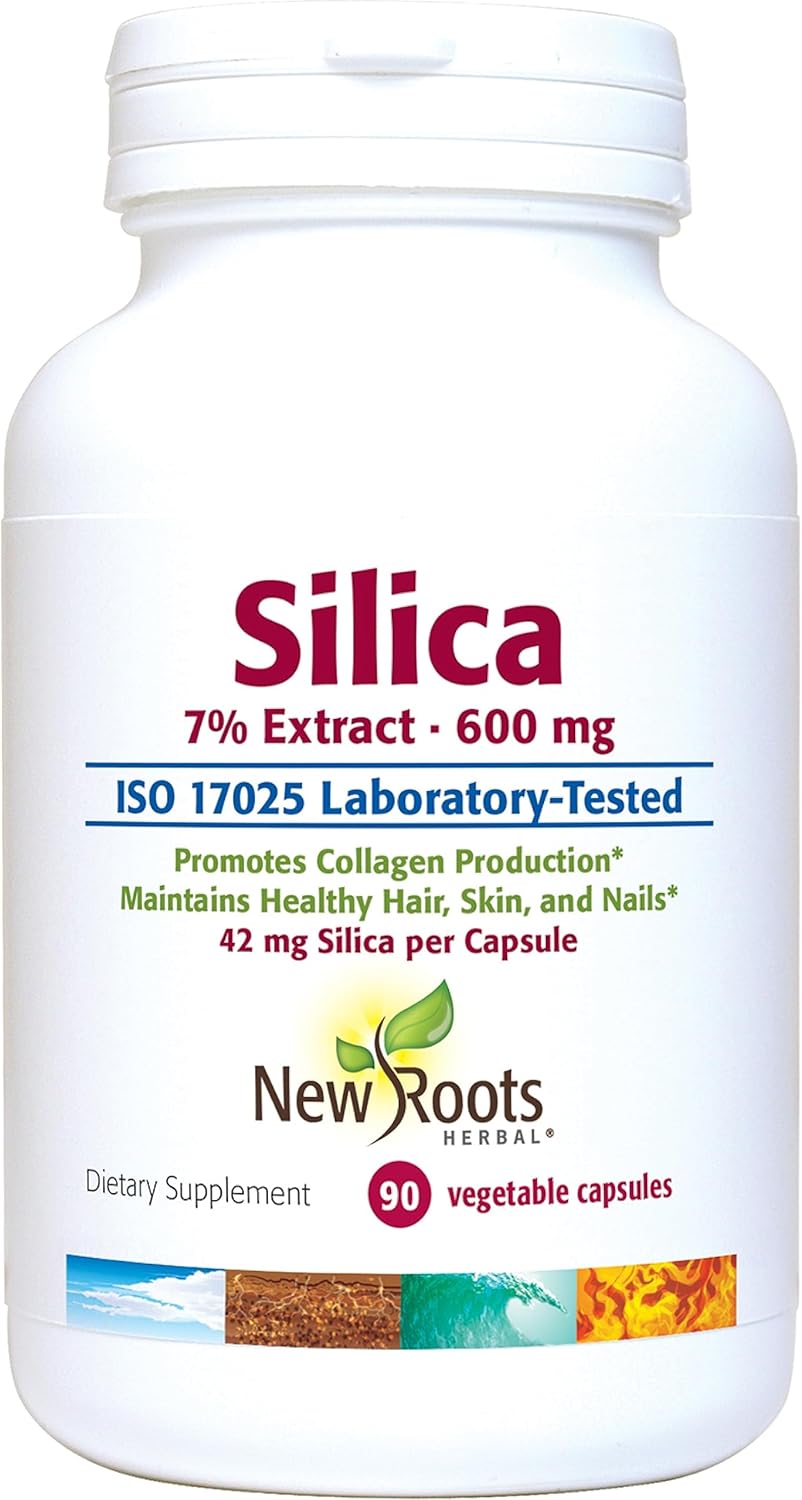 Silica Supplement Capsules - 600mg - 90 Count - Hair, Nail, and Skin Vitamins for Men and Women - New Roots Herbal