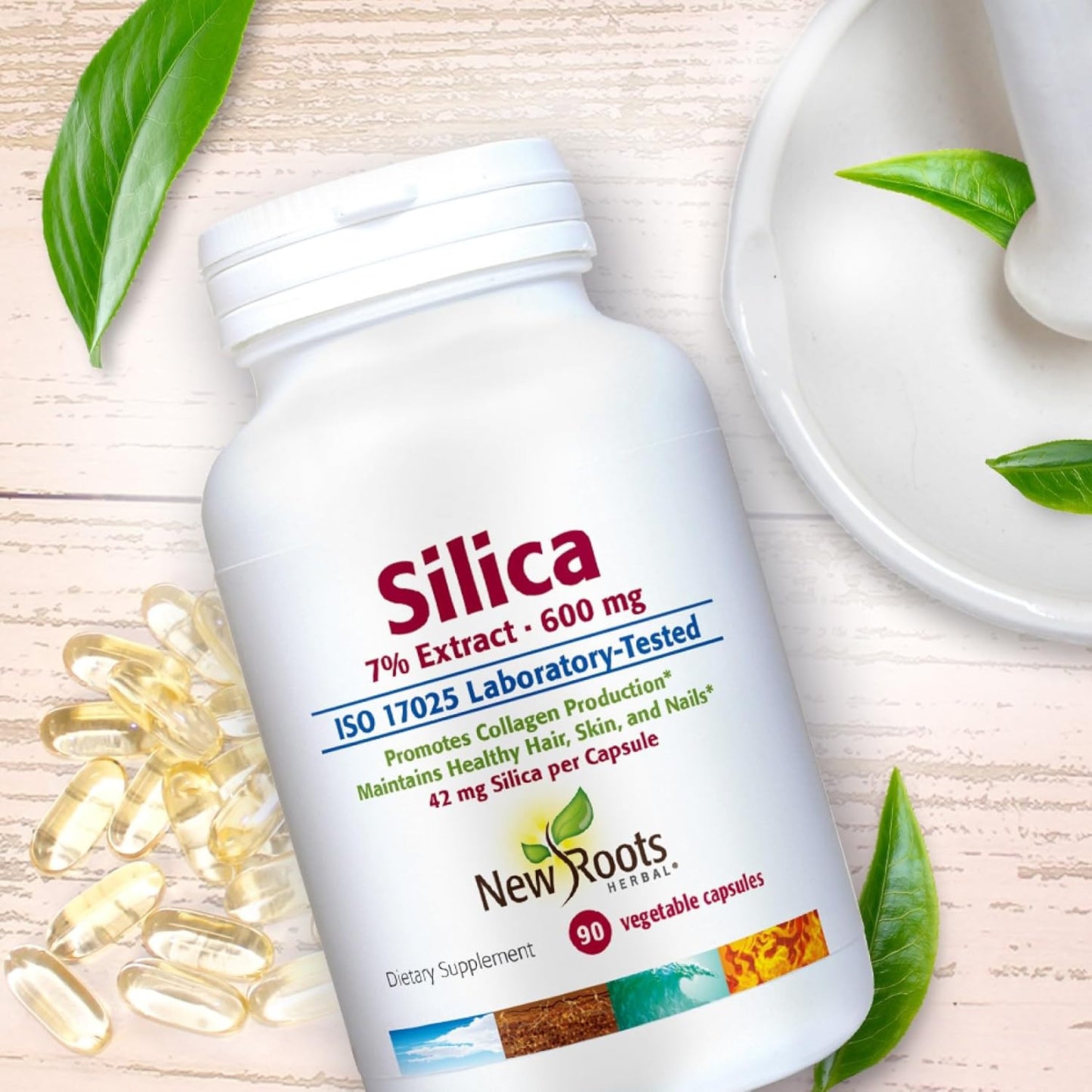 Silica Supplement Capsules - 600mg - 90 Count - Hair, Nail, and Skin Vitamins for Men and Women - New Roots Herbal