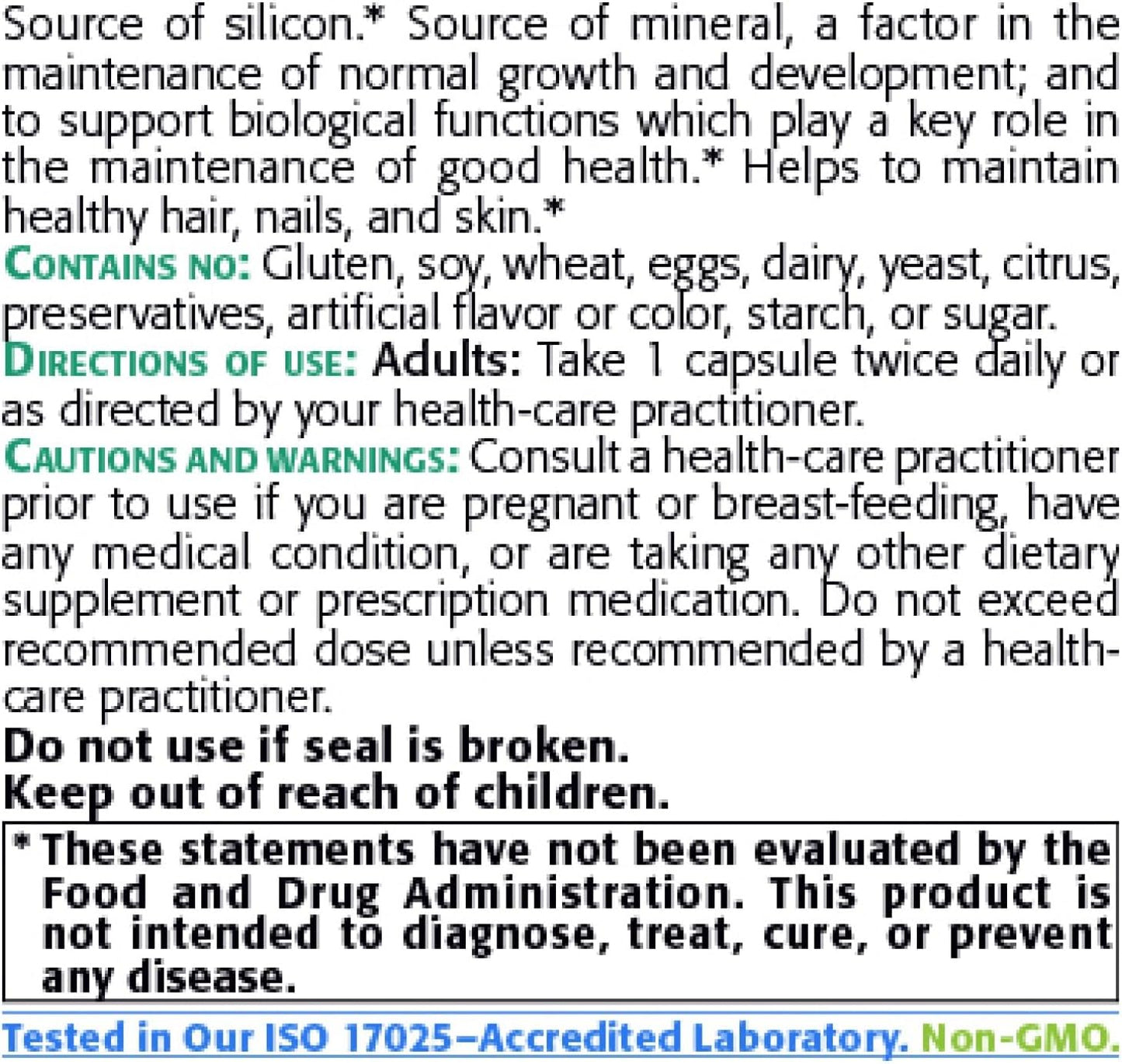 Silica Supplement Capsules - 600mg - 90 Count - Hair, Nail, and Skin Vitamins for Men and Women - New Roots Herbal