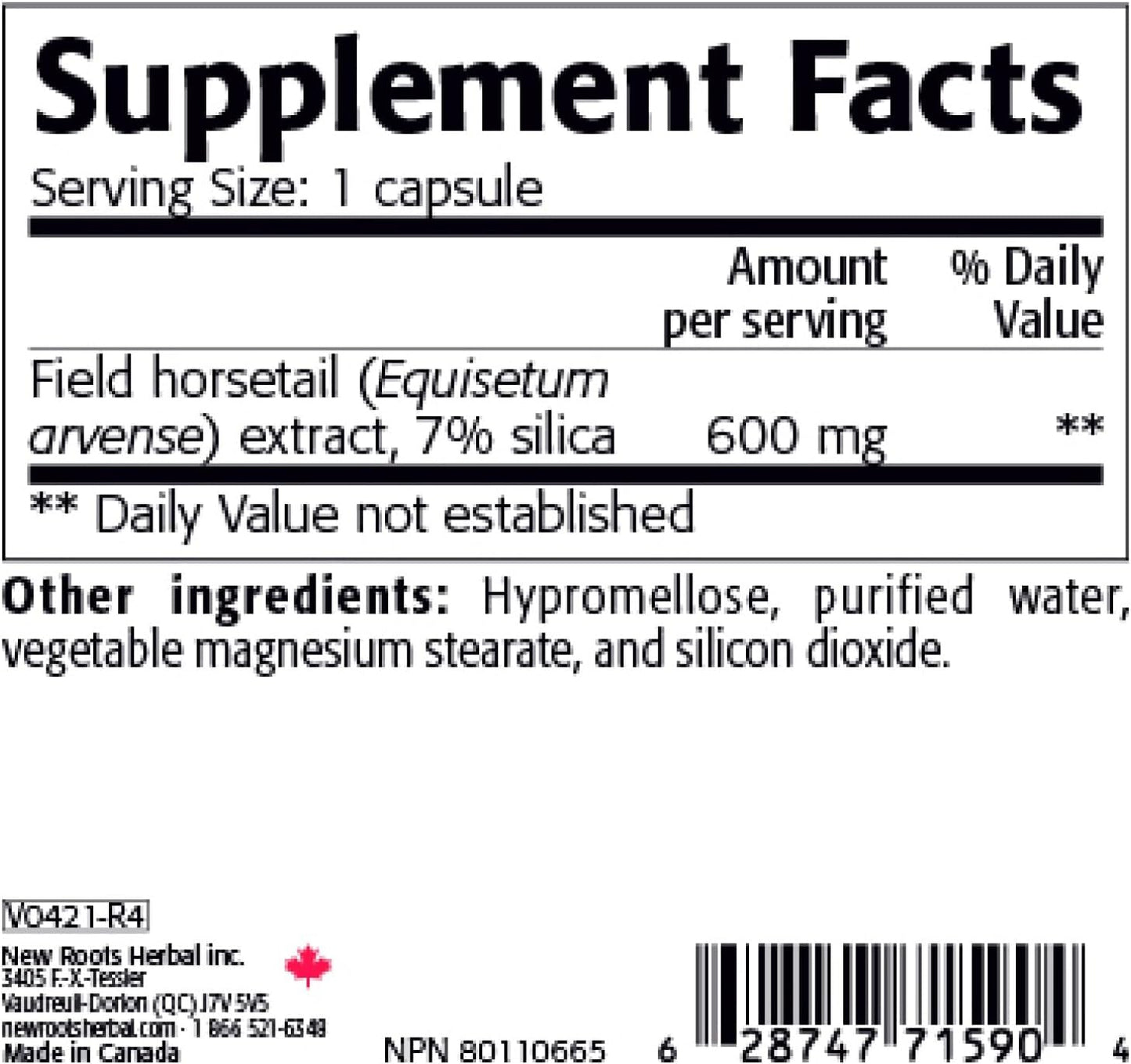 Silica Supplement Capsules - 600mg - 90 Count - Hair, Nail, and Skin Vitamins for Men and Women - New Roots Herbal