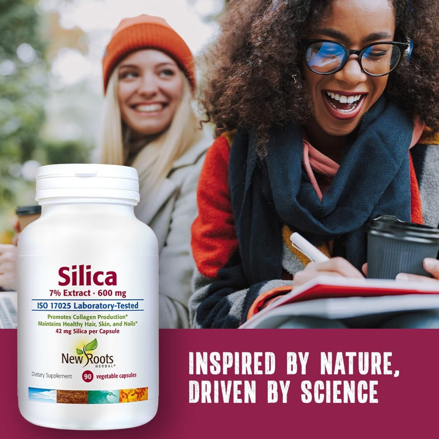 Silica Supplement Capsules - 600mg - 90 Count - Hair, Nail, and Skin Vitamins for Men and Women - New Roots Herbal